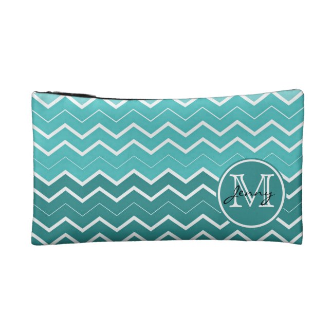 Petite Trousse De Maquillage Monogramme turquoise de Chevron (Dos)