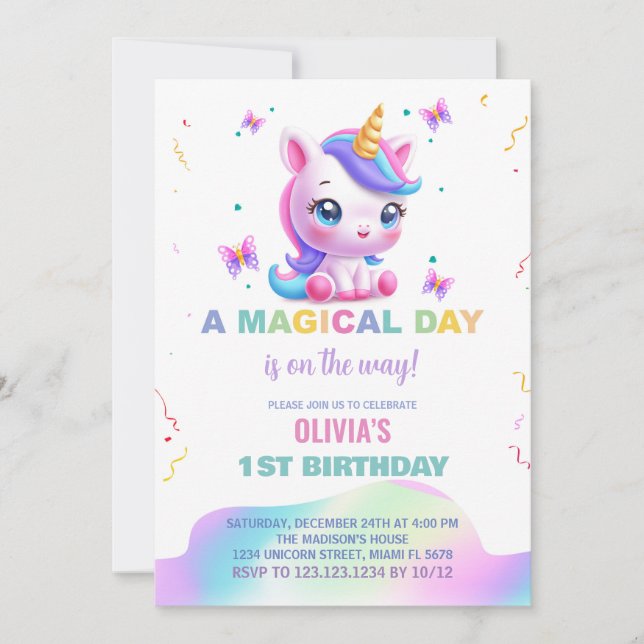 Petite Unicorn Arc en ciel Invitations d'anniversa (Devant)