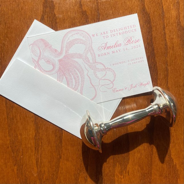 Petite Vintage Octopus Birth Announcement for Girl (Creator Uploaded)