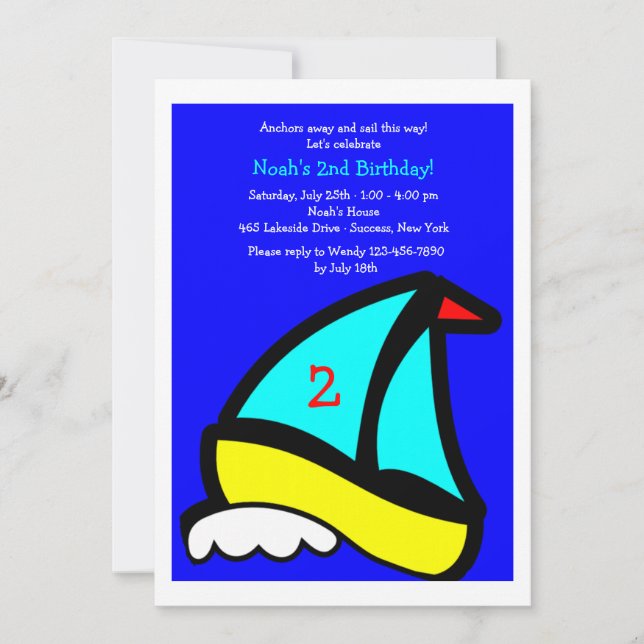 Petite Voilier Anniversaire Fête Invitation (Devant)