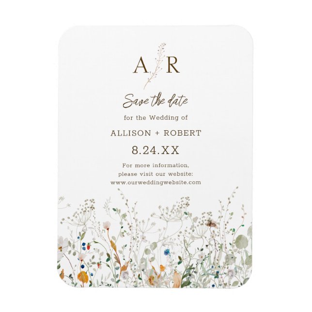 Petite Wildflower Monogram Save the Date Magnet (Vertical)
