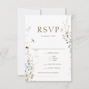 Petite Wildflower Wedding meal choice RSVP  Card