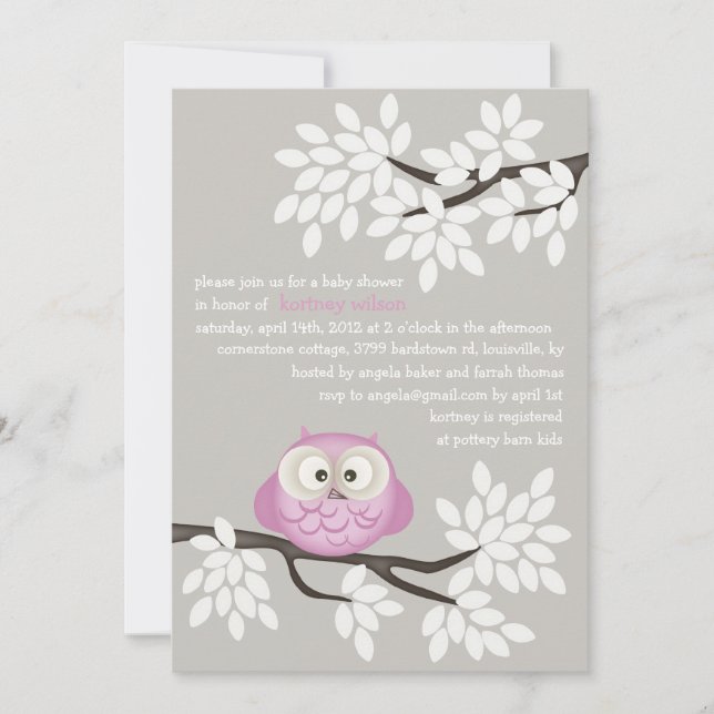 Petites chouettes et branches Invitations de douch (Devant)