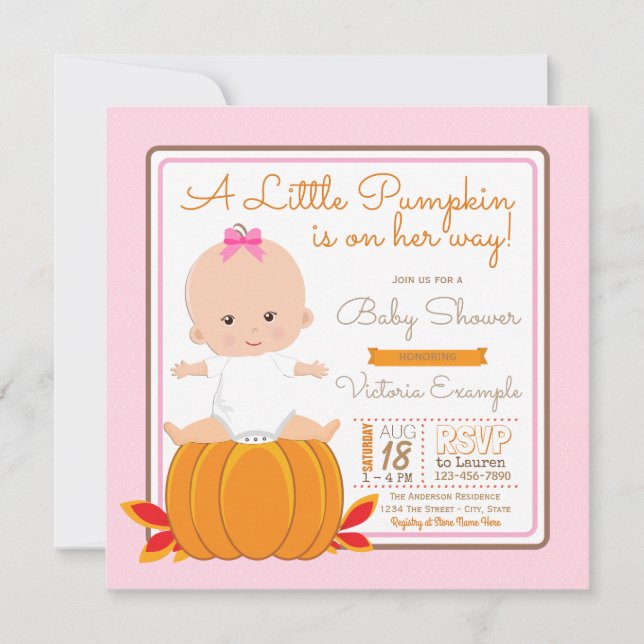 Petites filles Baby showers Citrouilles Invitation (Devant)