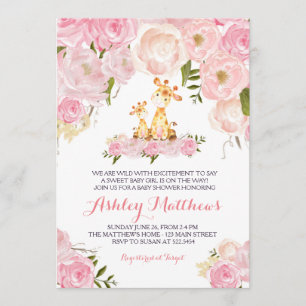 Petites filles Giraffe Baby Shower Invitations