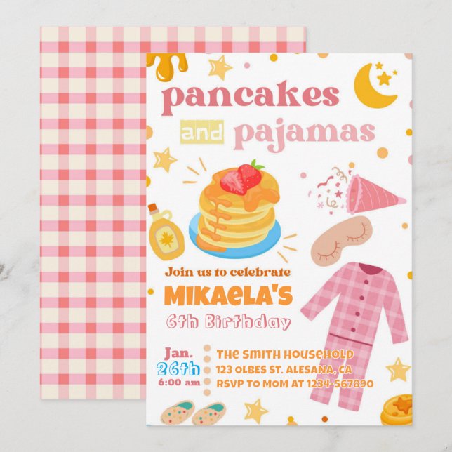 Petites filles Pancakes et Pyjamas Invitation d'an (Devant / Derrière)
