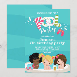 Petites filles Pool Party Invitation anniversaire 