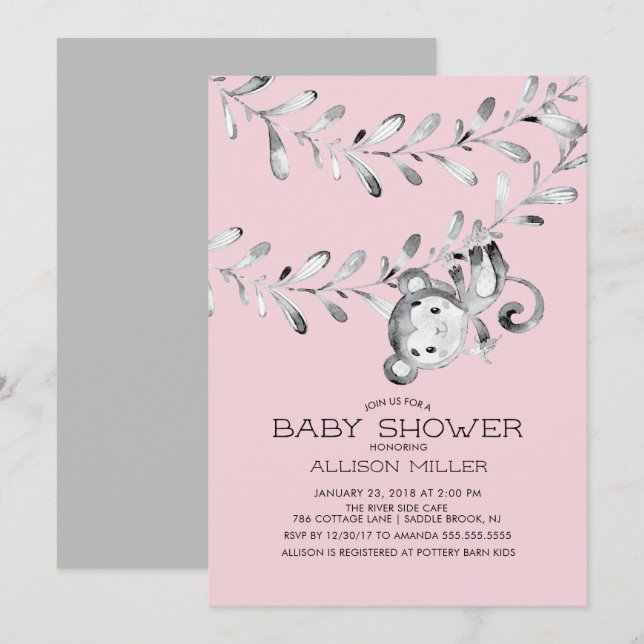 Petites filles singes sauvages Invitation Baby sho (Devant / Derrière)