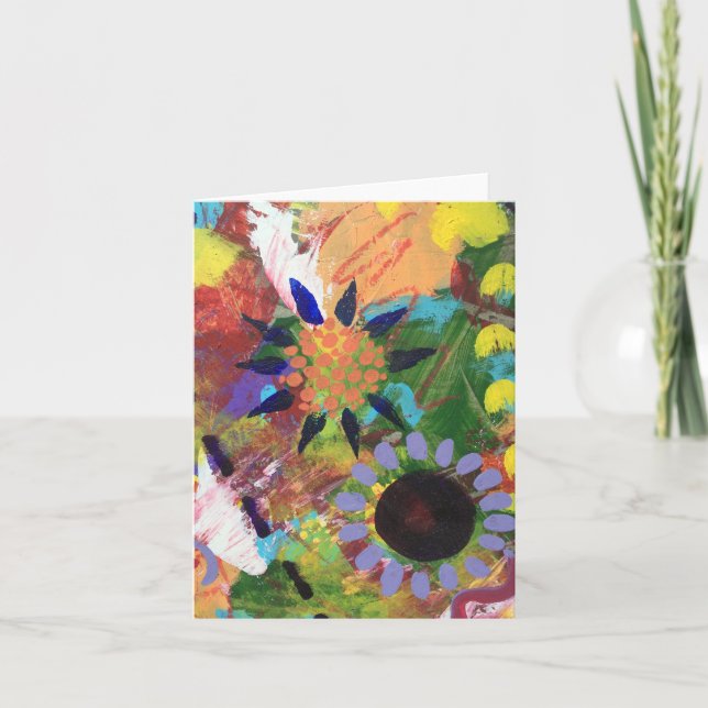 Petites Fleurs Abstraites de carte à notes pliées  (Devant)