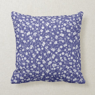 Petites fleurs blanches Périwinkle Coussin bleu 16