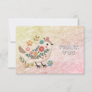 Petites fleurs Feuilles d'oiseaux Carte de remerci