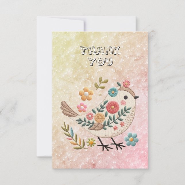 Petites fleurs Feuilles d'oiseaux Carte de remerci (Devant)
