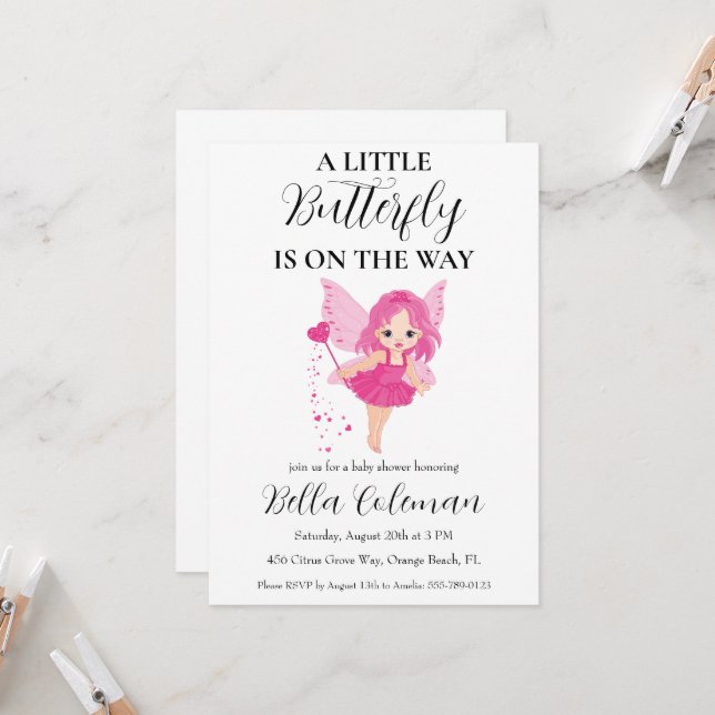 petites invitations à la douche pour bébé papillon (Devant/Arrière en situation)