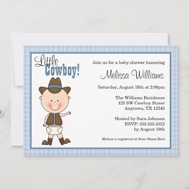 Petites invitations de baby shower de cowboy (Devant)