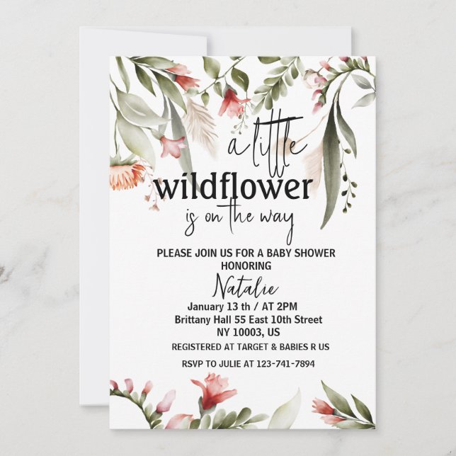 petites invitations fleurs sauvages pour la douche (Devant)