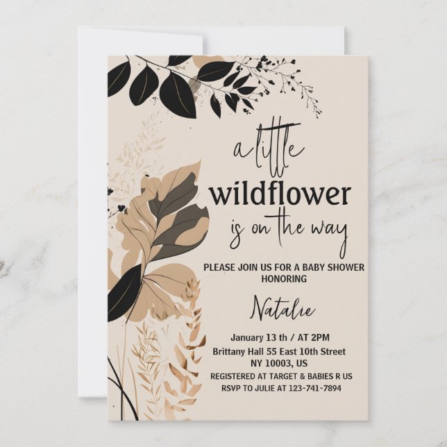 petites invitations fleurs sauvages pour la douche (Devant)
