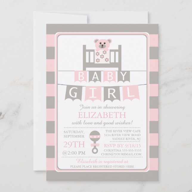 Petites Ours De Lit Filles Baby shower Invitation (Devant)