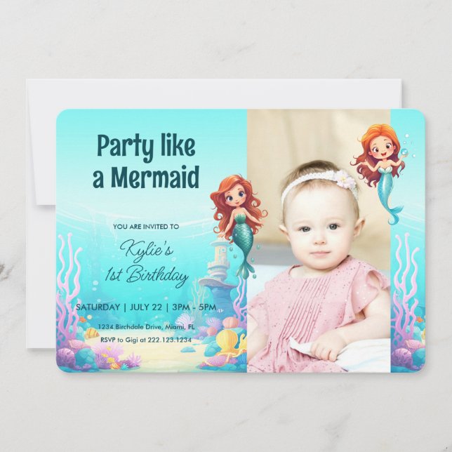 Petites sirènes sous la mer Invitation d'anniversa (Devant)