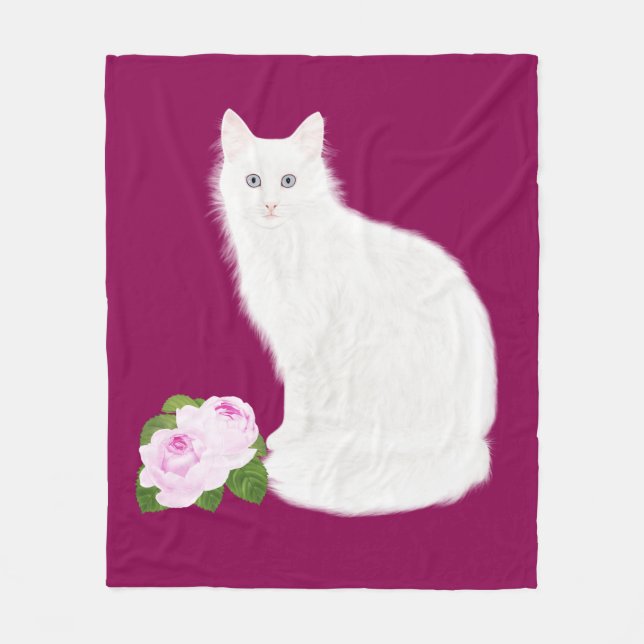 PetitRose "White Cat" , Fleece Blanket (Front)