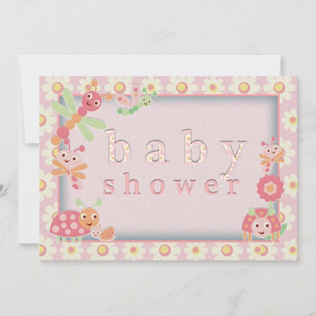 Petits Bugs Baby Shower Invitations Rose (Devant)