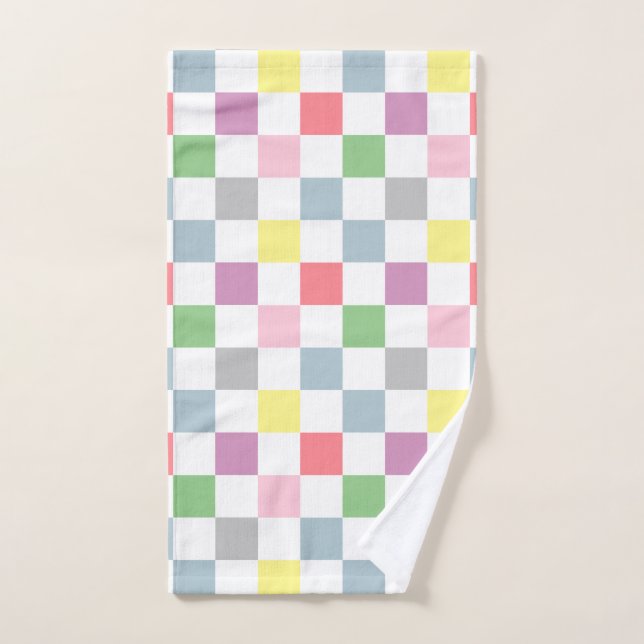 Petits chèques couleurs pastel À damiers blanc (Serviette à main)
