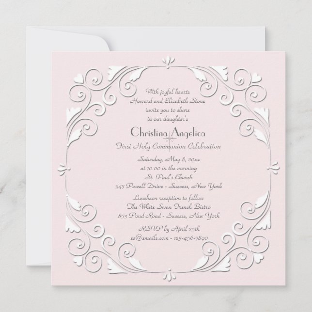 Petits Coeurs Rose Invitation Religieuse (Devant)