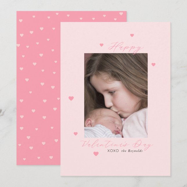 Petits Coeurs roses Valentines Carte photo de la J (Devant / Derrière)