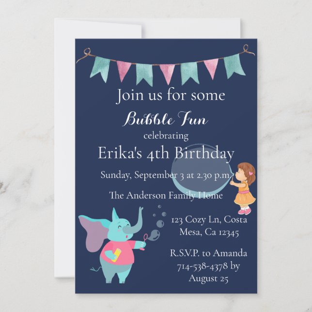 Petits enfants bulle Anniversaire Invitation de fê (Devant)