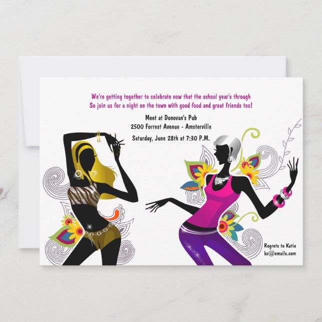 Petits filles la nuit dehors Invitation (Devant)