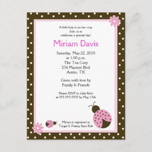 Petits Ladybugs Rose 4x5 Invitations de douche pou