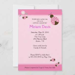 Petits Ladybugs Rose 5x7 Invitations de douche béb