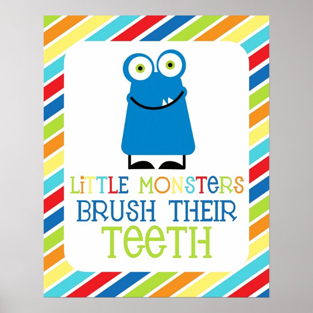Petits monstres brossent leurs dents Impression po (Devant)