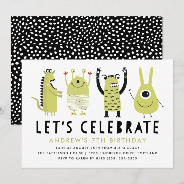 Petits Monstres | Invitation d'anniversaire (Devant / Derrière)
