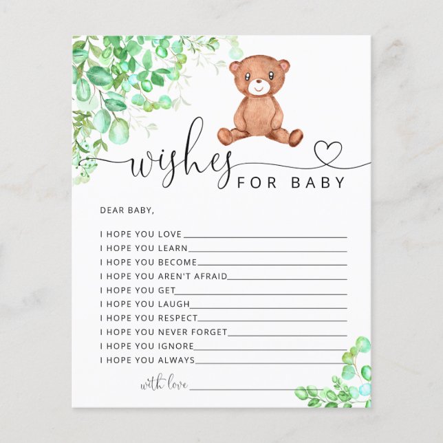 Petits ours de verdure souhaits pour carte bébé (Devant)