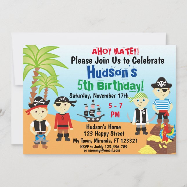 Petits Pirates Boys anniversaire Invitation (Devant)