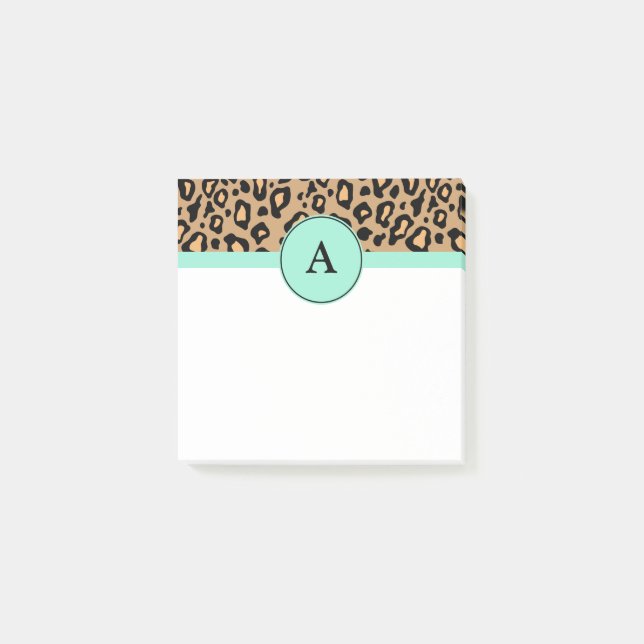 Petits Post-It Monogrammes Turquoise à Imprimé Léo (Devant)