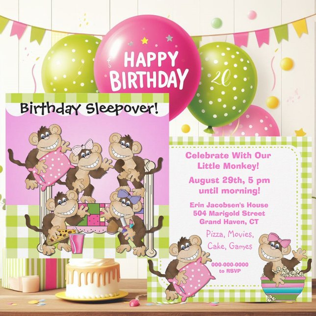 Petits singes Anniversaire Dormir Invitations (Créateur téléchargé)