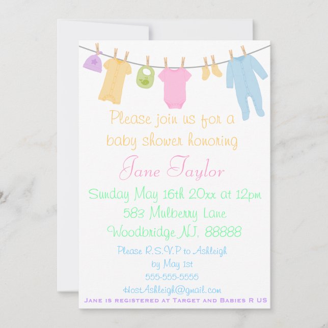 Petits vêtements Bébé Douche Invitations (Devant)