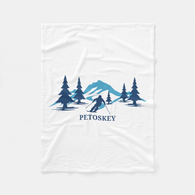 Petoskey Michigan Ski Resort Skiing Skier _1  Fleece Blanket (Front)