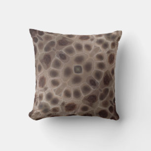 Petoskey Stone brown fossil pattern Throw Pillow