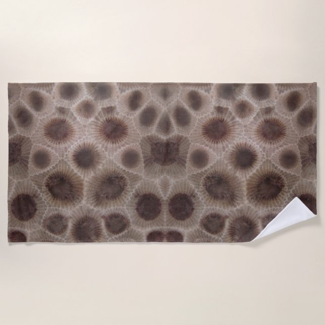Petoskey Stone michigan state sone fossil Beach Towel (Front)