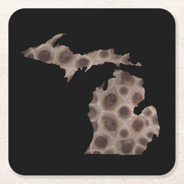 Petoskey Stone michigan state stone fossil Square Paper Coaster (Front)