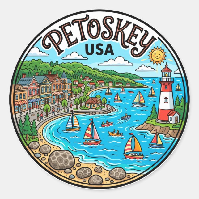 Petoskey USA Classic Round Sticker (Front)