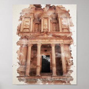 Petra Jordan Watercolor Art Postcard Poster