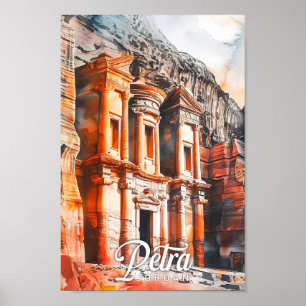 Petra Jordan Watercolor Painting Travel Poster