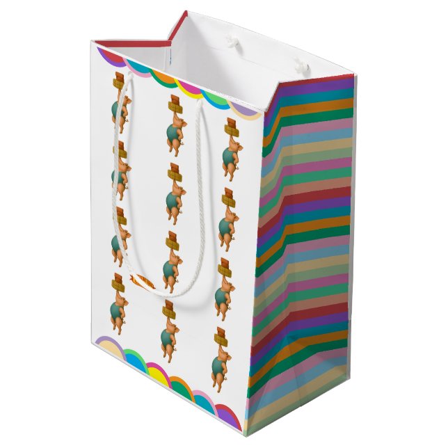 Petra pig balancing act medium gift bag (Back Angled)