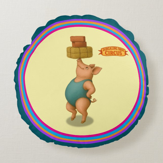 Petra pig balancing act round pillow (Front)