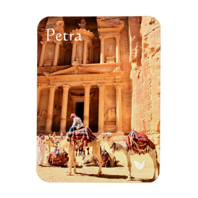 Petra - Treasury and camels - fridge magnet (Vertical)