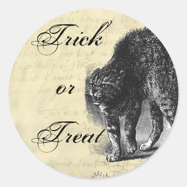Petrified Cat Halloween Classic Round Sticker (Front)