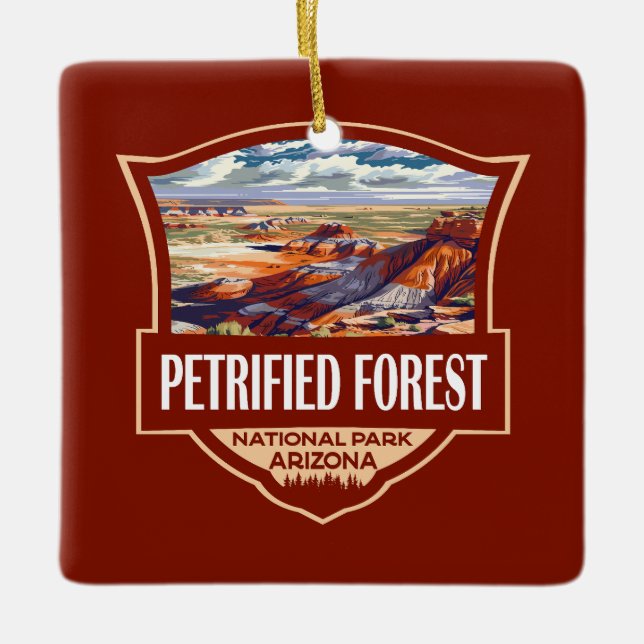 Petrified Forest National Park Illustration Retro  Ceramic Ornament (Front)